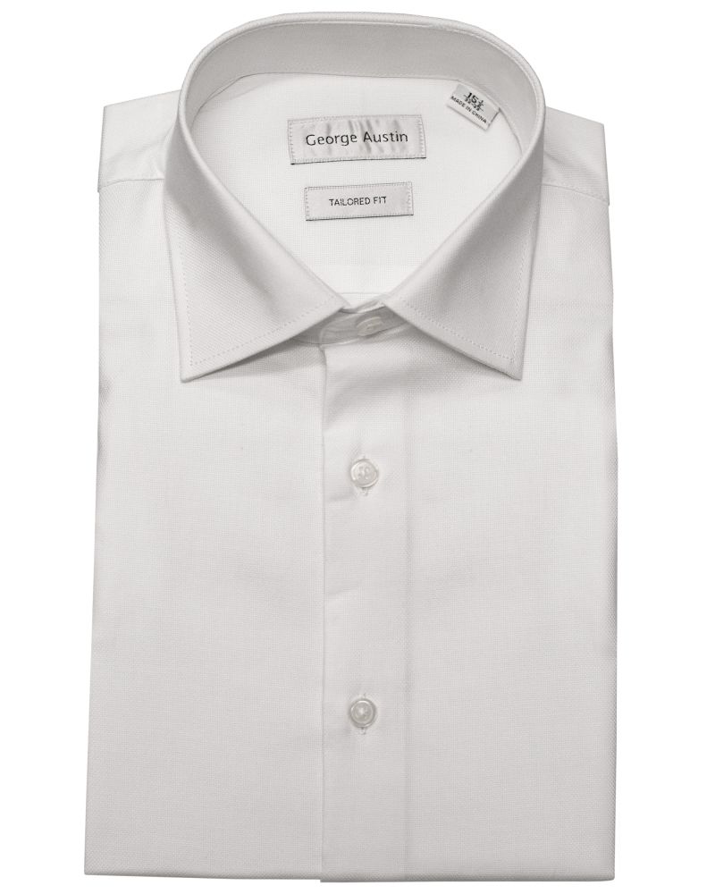 George Austin White Cotton Sharkskin Dress Shirt