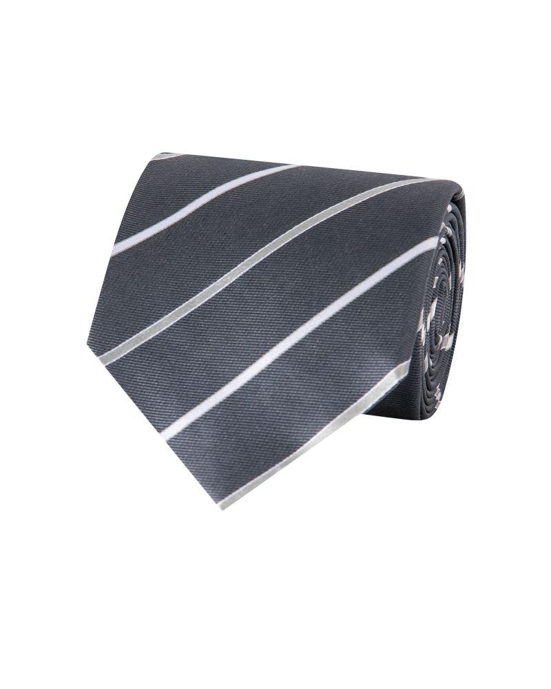 Giorgio Cosani Charcoal Thin Regimental Stripe Silk Tie