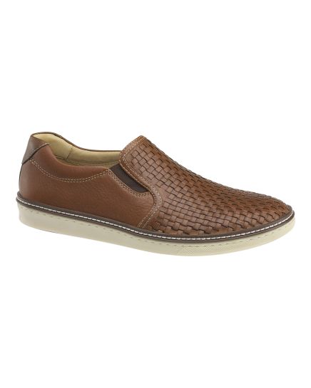 Johnston & Murphy Leather McGuffey Woven Slip-On Tan Shoe