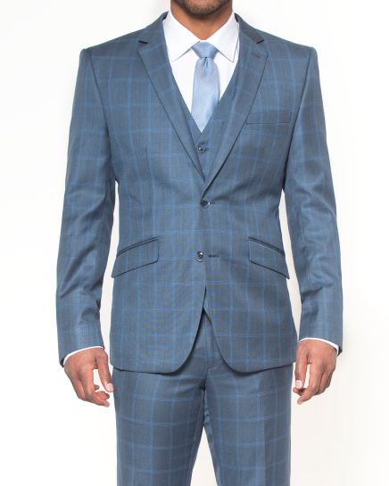 Hollywood Suit Stone Blue Slim Fit Windowpane Power Suit