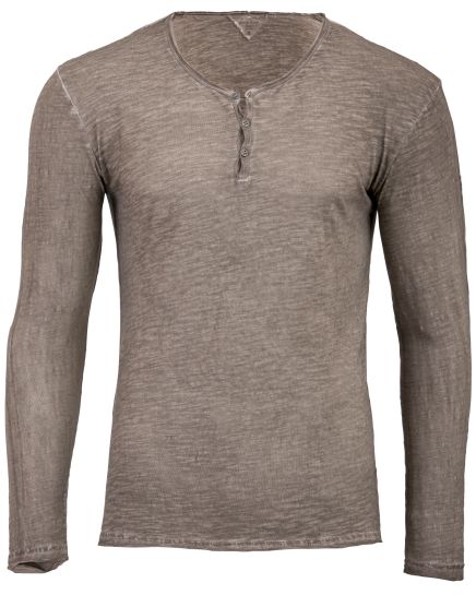 George Austin Oatmeal Long Sleeve Washed V-Neck Henley Shirt