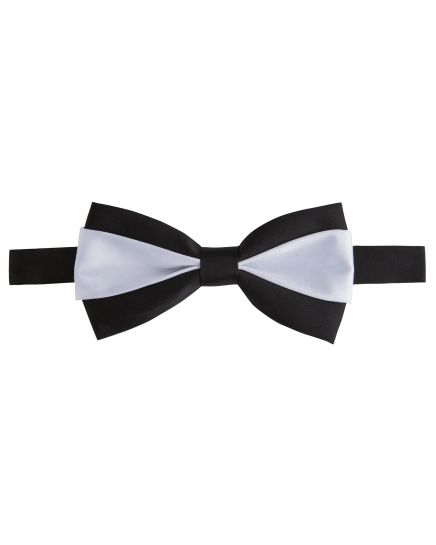 Angelo Rossi Black Satin Stripe Bow Tie & Pocket Square Set