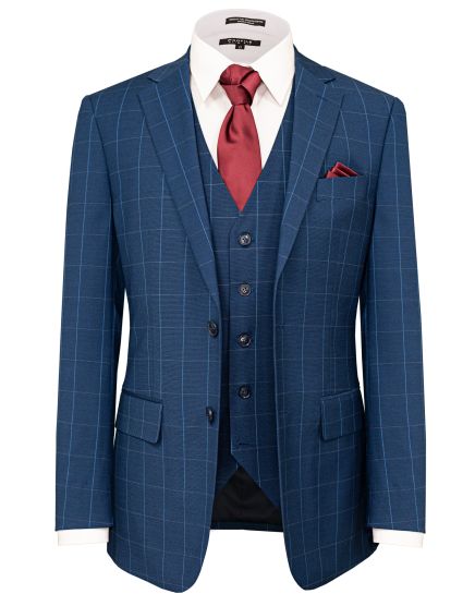 Hollywood Suit Blue Vested Windowpane Modern Fit Suit