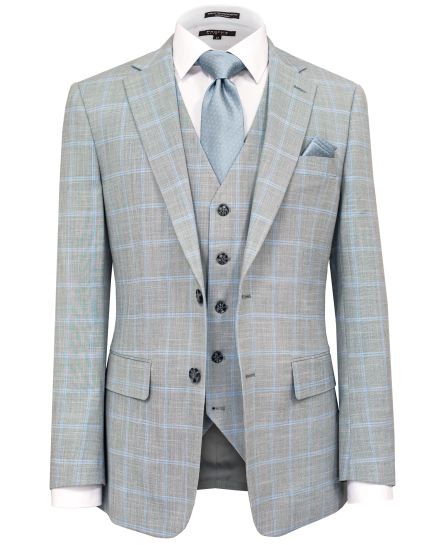 Hollywood Suit Light Grey Vested Windowpane Modern Fit Suit