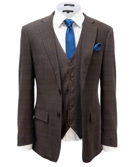 Hollywood Suit Brown Vested Blue Windowpane Modern Fit Suit