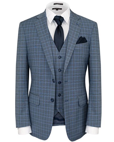 Hollywood Suit Blue Vested Black Windowpane Modern Fit Suit