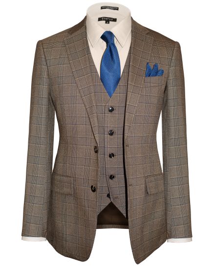 Hollywood Suit Gold & Navy Glencheck Modern Fit Vested Suit