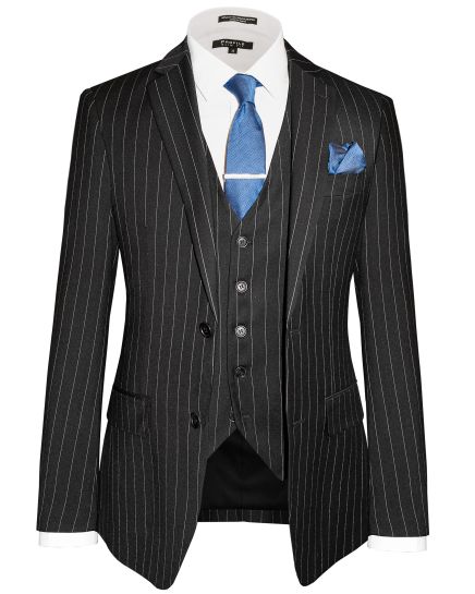 Hollywood Suit Black Chalk Stripe Modern Fit Vested Suit
