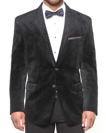Hollywood Suit Men's Black Modern Fit Shawl Lapel Velvet Blazer