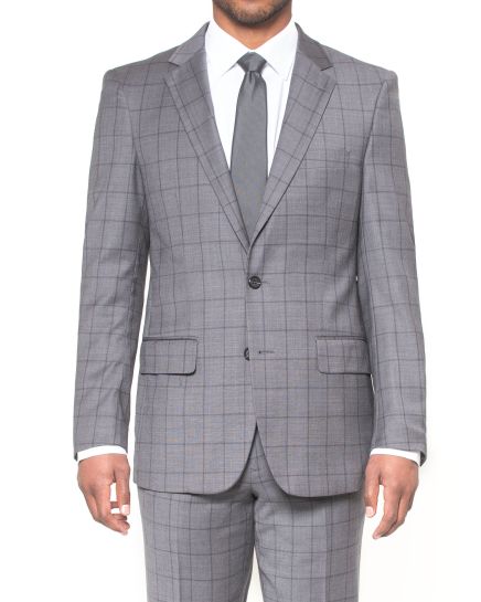 Hollywood Suits Grey Stretch Modern Fit Windowpane Power Suit