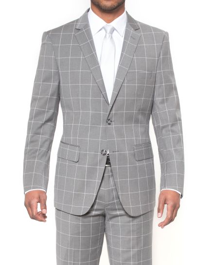 Hollywood Suits Grey Stretch Windowpane Power Suit