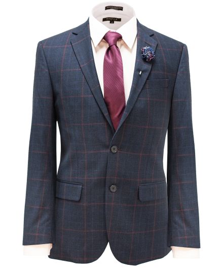 Hollywood Suit Burgundy Plaid Windowpane Modern Fit Navy Suit