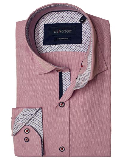 Hollywood Suit Pink Twill W/ Geometric Print Cuff Contrast Long Sleeve Sport Shirt