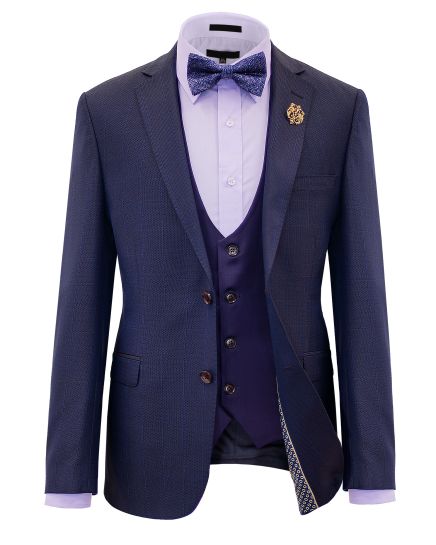 Salvatore Lorente Purple Slim Fit Windowpane Jacket and Solid Pant Vested Wool Suit