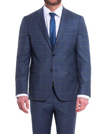 Salvatore Lorente Blue Windowpane Modern Slim Fit Wool Suit