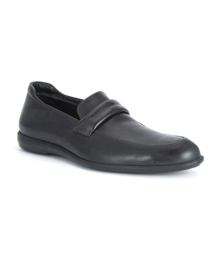 Armani Solid Leather Strapped Black Loafer