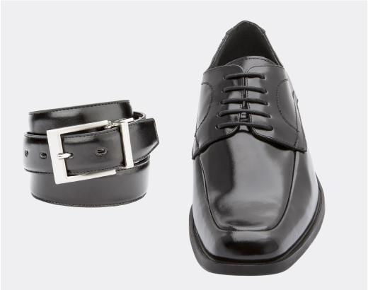 Match your leather colors when it comes to belts and shoes. Brown shoes, brown belt. Black shoes, black belt. Try our Smooth            Leather Reversible Dress Belt for easy pairing with both black and brown leathers.